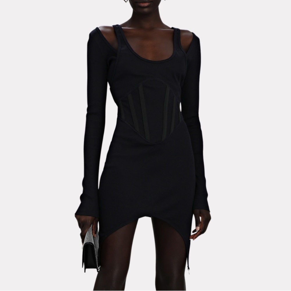 Dion Lee Black Asymmetric Corset Knit Dress